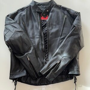 Black Leather Motorcycle Jacket with Sleek Design